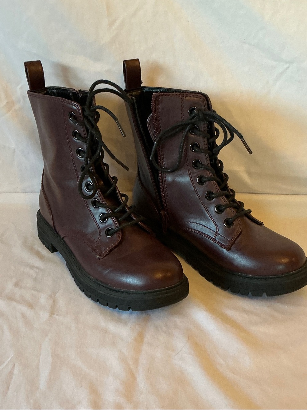 Kohl's Burgundy Lace-Up Combat Boots with Black Sole